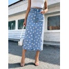 image:imagechouyatou Womens High Waisted Denim Long Skirt Boho Floral Print Business Casual A Line Pleated Jean SkirtBlue