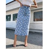image:imagechouyatou Womens High Waisted Denim Long Skirt Boho Floral Print Business Casual A Line Pleated Jean SkirtBlue
