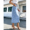 image:imagechouyatou Womens High Waisted Denim Long Skirt Boho Floral Print Business Casual A Line Pleated Jean SkirtBlue