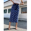 image:imagechouyatou Womens High Waisted Denim Long Skirt Boho Floral Print Business Casual A Line Pleated Jean SkirtDark Blue