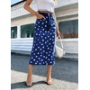 image:imagechouyatou Womens High Waisted Denim Long Skirt Boho Floral Print Business Casual A Line Pleated Jean SkirtDark Blue