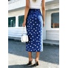 image:imagechouyatou Womens High Waisted Denim Long Skirt Boho Floral Print Business Casual A Line Pleated Jean SkirtDark Blue