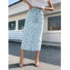 image:imagechouyatou Womens High Waisted Denim Long Skirt Boho Floral Print Business Casual A Line Pleated Jean SkirtLight Blue