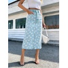 image:imagechouyatou Womens High Waisted Denim Long Skirt Boho Floral Print Business Casual A Line Pleated Jean SkirtLight Blue