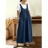image:imagechouyatou Womens Pullover Denim Overall Dress Mid Long Button Front Pinafore Bib Jean Dress With Pockets