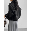 image:imagechouyatou Womens Stand Collar Wool Coat Loose Fit Business Casual Work Blazer Jacket Winter Pea CoatGrey