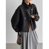 image:imagechouyatou Womens Stand Collar Wool Coat Loose Fit Business Casual Work Blazer Jacket Winter Pea CoatGrey