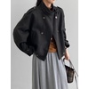 image:imagechouyatou Womens Stand Collar Wool Coat Loose Fit Business Casual Work Blazer Jacket Winter Pea CoatGrey