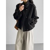 image:imagechouyatou Womens Stand Collar Wool Coat Loose Fit Business Casual Work Blazer Jacket Winter Pea CoatGrey