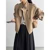 image:imagechouyatou Womens Stand Collar Wool Coat Loose Fit Business Casual Work Blazer Jacket Winter Pea CoatKhaki