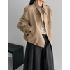 image:imagechouyatou Womens Stand Collar Wool Coat Loose Fit Business Casual Work Blazer Jacket Winter Pea CoatKhaki