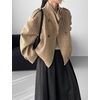 image:imagechouyatou Womens Stand Collar Wool Coat Loose Fit Business Casual Work Blazer Jacket Winter Pea CoatKhaki