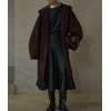 image:imagechouyatou Womens Winter Zip Up Wool Coat with Hood Casual Loose Midi Long Trench Pea Coat Wool Blend JacketCoffee