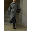 image:imagechouyatou Womens Winter Zip Up Wool Coat with Hood Casual Loose Midi Long Trench Pea Coat Wool Blend JacketGray