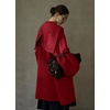 image:imagechouyatou Womens Winter Zip Up Wool Coat with Hood Casual Loose Midi Long Trench Pea Coat Wool Blend JacketRed