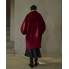 image:imagechouyatou Womens Winter Zip Up Wool Coat with Hood Casual Loose Midi Long Trench Pea Coat Wool Blend JacketWine Red