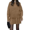 image:imagechouyatou Womens 2 Piece Sweater Skirt Sets Casual Loose Pullover Tops Mini Knitted Skirt Two Piece OutfitsCamel