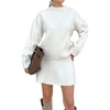image:imagechouyatou Womens 2 Piece Sweater Skirt Sets Casual Loose Pullover Tops Mini Knitted Skirt Two Piece OutfitsWhite