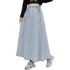 image:imagechouyatou Womens Bowknot Elastic High Waist Jean Skirt Frayed A Line Flared Long Maxi Denim SkirtLight Blue