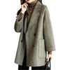 image:imagechouyatou Womens Casual Notch Lapel Double Breasted Warm Shacket Jacket Wool CoatLight Grey