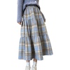 image:imagechouyatou Womens Cute Plaid Tweed Wool Skirt A Line Flared Dressy Fall Winter Midi Long Tiered SkirtBlue