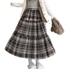 image:imagechouyatou Womens Cute Plaid Tweed Wool Skirt A Line Flared Dressy Fall Winter Midi Long Tiered SkirtCoffee