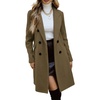 image:imagechouyatou Womens Double Breasted Wool Coat Dressy Casual Mid Long Trench Pea Coat Notched Lapel Blazer JacketGreen
