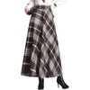 image:imagechouyatou Womens Elastic Waist Plaid Wool Blend Skirt Checkered Pattern A Line Pleated Wool Long Skirt with PocketsCoffee Brown