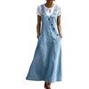 image:imagechouyatou Womens Floral Printed A Line Flared Denim Skirt Flowy Color Block Midi Jean Skirt with PocketsLight Blue
