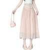 image:imagechouyatou Womens High Elastic Waist Swing Skirt Flowy Pleated Cotton Linen Midi Long Skirt with BeltPink