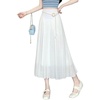 image:imagechouyatou Womens High Elastic Waist Swing Skirt Flowy Pleated Cotton Linen Midi Long Skirt with BeltWhite
