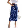 image:imagechouyatou Womens High Waisted Denim Long Skirt Boho Floral Print Business Casual A Line Pleated Jean SkirtDark Blue