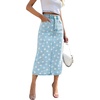 image:imagechouyatou Womens High Waisted Denim Long Skirt Boho Floral Print Business Casual A Line Pleated Jean SkirtLight Blue