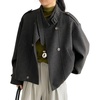 image:imagechouyatou Womens Stand Collar Wool Coat Loose Fit Business Casual Work Blazer Jacket Winter Pea CoatGrey