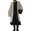 image:imagechouyatou Womens Winter Zip Up Wool Coat with Hood Casual Loose Midi Long Trench Pea Coat Wool Blend JacketApricot