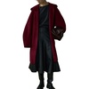 image:imagechouyatou Womens Winter Zip Up Wool Coat with Hood Casual Loose Midi Long Trench Pea Coat Wool Blend JacketWine Red