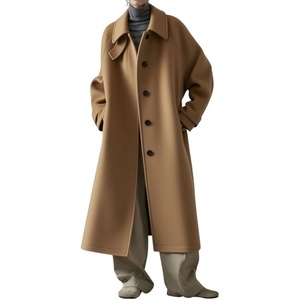 image:imagechouyatou Womens Business Casual Winter Wool Coat Single Breasted Long Sleeve Midi Long Trench Coat PeacoatCamel