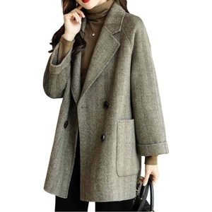 image:imagechouyatou Womens Casual Notch Lapel Double Breasted Warm Shacket Jacket Wool CoatLight Grey
