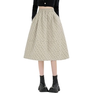 image:imagechouyatou Womens Cute Ditsy Floral Wool Midi Long Skirt Elastic Waist Flare A Line Pleated Skirt with PocketsApricot