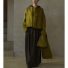 image:imagechouyatou Womens Casual Single Breasted Cropped Wool Coat Dressy Trench Pea Coat Short Wool Jacket with ScarfOlive Green