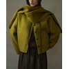 image:imagechouyatou Womens Casual Single Breasted Cropped Wool Coat Dressy Trench Pea Coat Short Wool Jacket with ScarfOlive Green