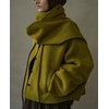 image:imagechouyatou Womens Casual Single Breasted Cropped Wool Coat Dressy Trench Pea Coat Short Wool Jacket with ScarfOlive Green