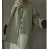 image:imagechouyatou Womens Casual Single Breasted Cropped Wool Coat Dressy Trench Pea Coat Short Wool Jacket with ScarfSage Green