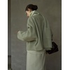 image:imagechouyatou Womens Casual Single Breasted Cropped Wool Coat Dressy Trench Pea Coat Short Wool Jacket with ScarfSage Green