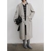 image:imagechouyatou Womens Chic Shawl Collar Business Casual Wool Coat Single Breasted Midi Long Trench Coat PeacoatLight Grey