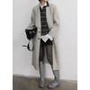 image:imagechouyatou Womens Chic Shawl Collar Business Casual Wool Coat Single Breasted Midi Long Trench Coat PeacoatLight Grey