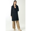 image:imagechouyatou Womens Classic Notched Collar Double Breasted Plaid Wool Blend Long Trench CoatBlack