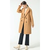 image:imagechouyatou Womens Classic Notched Collar Double Breasted Plaid Wool Blend Long Trench CoatCamel