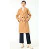 image:imagechouyatou Womens Classic Notched Collar Double Breasted Plaid Wool Blend Long Trench CoatCamel