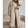 image:imagechouyatou Womens Double Breasted Long Wool Trench Coat Plaid Checkered Notch Lapel Wool Blend Pea Coat OvercoatBeige